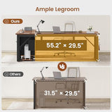 71" Executive Desk with Rolling File Cabinet, Large Office Desk with Drawers, L Shaped Computer Desk, Brown