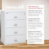 FireKing Fireproof Lateral File Cabinet (4 Drawers, Impact Resistant, Water Resistant), 38" W x 22" D, Arctic White, Made in USA