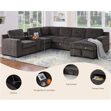Row Modern Chenille 6-Seater Sectional Sofa Bed with Pull-Out Sleeper & Storage Chaise
