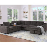 Row Modern Chenille 6-Seater Sectional Sofa Bed with Pull-Out Sleeper & Storage Chaise