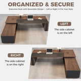 71" L-Shaped Executive Desk with LED Accent Light, Reversible Return, Locking Drawers & 3-in-1 Charging Station