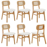 ROCITY Rattan Dining Chairs Set of 6 Beige Linen Fabric