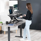 Height Adjustable Sit to Stand Riser, Dual Monitor and Laptop Workstation with Wide Keyboard Tray