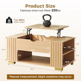 COMHOMA Lift Top Coffee Tables for Living Room, 39" Center Table with Hidden Storage Compartment, Adjustable Wooden Tea Table for Small Spaces, Natural Oak