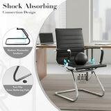 Waiting Room Chairs Leather Office Guest Chair Mid Back Reception Chairs with Sled Base for Meeting