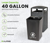 Alpine Industries 40 Gallon Commercial Outdoor Trash Can, Metal with Removable Bin & Locking Lid (Black, Grey Stone)