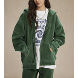 Talakeno Mens Womens Fleece Hoodies Sweatshirt Double Zip Up Oversized Acid Wash Hoodies Winter Vintage Cotton Sweatshirt(Army-Green,XS)
