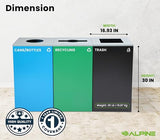 Alpine Indoor Recycling Bin -Commercial Trash Can Recycling Station Combo, Customizable 3 Compartment Metal,