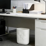 Ramblion White Ceramic Tulips Small Bathroom Trash Can 2.6 Gal (10 Liter) - Heavy & Decorative Garbage Bin for Bathroom, Kitchen, Office, Bedroom & Living Room Corner