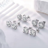 Sterling Silver Stud Earrings for Men Women 18K White Gold Hypoallergenic Cubic Zirconia Earrings Big Large Simulated Diamond Halo Stud Earrings for Men 4 Pairs