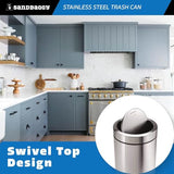 Sandbaggy 12 Gallon Stainless Steel Trash Can with Lid - Fingerprint-Proof, Smudge-Resistant - Commercial Trash Bin for Offices, Kitchens, Bathrooms