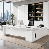 SimpArt Executive Desk with Storage Cabinet, Modern Office Desk with Side Credenza, Large Manager Desk