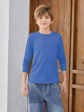 EPICGALA Boys Long Sleeve Shirt Crewneck Solid Color Casual Top with Chest Pocket for Kids 5-6 Years Blue
