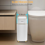 Pukomc Automatic Small Sensor Trash Can with Touchless Lid, 2.3 Gallon / 9L Smart Garbage Can, Quiet Close White Gold Waste Bin