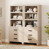 WAMPAT 74" Tall BookBookshelf, Large Farmhouse Bookcase with 3 Drawers