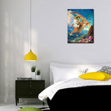 UFO Victorian Landscape Canvas Wall Art Whimsical Funny Alien Riding A Cat Wall Decor Pictures Eclectic Cat Poster Print for Dorm Bedroom Home Decoration 12x16in