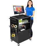 Mobile AV Cart with Locking Cabinet & Wheels, Heavy Duty Rolling Media Cart with Customized Pegboard & Hooks