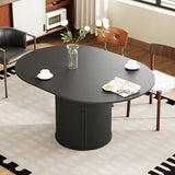Extendable Round to Oval Dining Table with Hidden Storage, Modern Wooden Kitchen Table with Fluted Sliding Door Cabinet