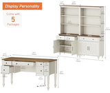 Home Office Furniture Set, 56" Executive Desk with Charging Station, 72" Tall Bookcase with 4 Doors and 2 Drawers
