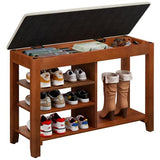 FAGAGA Shoe Rack Bench, Solid Wood Entryway Bench with Cushion and Flip-Top Storage, Adjustable Shelf, Shoe Organizer Bench for Front Door Entrance, Hallway, Living Room, Mudroom (Beige, 31.5" L)