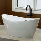 Empava Freestanding Bathtub, Flatbottom Acrylic Soaking Tub, Contemporary Stand Alone Design with Brushed Nickel Drain & Overflow, Glossy White, cUPC Certified, 59 Inch
