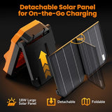 26800mAh Portable Fan Rechargeable with 18W Detachable Solar Panel, Quiet Battery Powered Camping Fan Cordless with LED Lantern,3 Speed,Timer,USB-C,for Bedroom Tent Home Office Desk Hurricane(Orange)