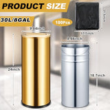 30L/8GAL Gold Lidded Trash Can with 100 Garbage Bags Metallic Gold Brass Kitchen Garbage Bin with Flip Lid