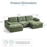 LINSY HOME 109" Modular Couch Modern Boneless Cloud Couch, U Shaped Sofa with Movable Ottomans