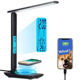 wanjiaone Multifunctional LED Desk Lamp with Wireless Charger,USB Charging Port,Clock,Phone Holder,Desk Lampp, Black