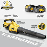 Leaf Blower Cordless, 650CFM & 3 Speed Levels, Electric Cordless Leaf Blower with 2 * 5.0Ah Battery Powered, Yellow Blowers
