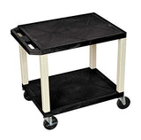 Luxor WT26 26"H AV Cart - Two Shelves - Black Legs, 4" Silent-Roll, Full-Swivel Heavy-Duty Casters, Two with Locking Brake