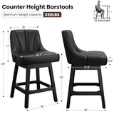 REONEY Swivel Bar Stools Set of 3, 26" Upholstered Counter Height Barstool | Waterproof PU Leather Seat