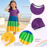 Girls Dresses Rainbow Summer Skater Dress Toddler Kids Color Block Tiered Twirly School Sundress Size 5t Purple 4-5 Years