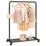 SONGMICS Clothes Rack with Wheels, Clothing Rack for Hanging Clothes, 25.4 mm Metal Garment Rack with Dense Mesh Storage Shelf, Black UHSR25BK