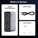 Laptop Docking Station 3 Monitors, Triple 4K Display with 3 HDMI, 9 USB Ports, Gigabit Ethernet, PD3.0, for Windows