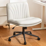 Marsail Armless-Office Desk Chair with Wheels: PU Leather Cross Legged Wide Chair, Comfortable Adjustable Swivel Task Chairs(Light Beige)