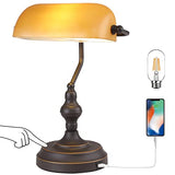 Liylan Banker Desk Lamp Touch Control, Vintage Banker's Desk Lamp with USB Port, 3 Way Dimmable Desk Lamps