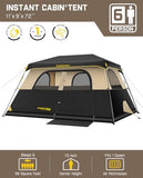 FanttikOutdoor Zeta C6 Pro Max Instant Cabin Tent 6 Person Camping Tent Setup in 60 Seconds with Rainfly & Windproof Portable with Carry Bag for Family Camping & Hiking, Upgraded Ventilation, Khaki
