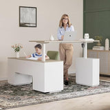 Standing Desk with Storage, l Shaped Executive Desk Adjustable Height, Light Wood Grainy