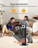 Space Heater with Thermostat, Oscillating Ceramic Tower Heater for Large Room, Timer and Remote Control, 1500W Fast Heating, 3D Realistic Flame, Overheat Protection, Digital Display, 33 Inches