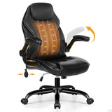Ylzyxal Office Desk Chair, Ergonomic Computer Chair with Padded Flip-Up Arms and Adjustable Lumbar Support, PU Leather Executive Chair