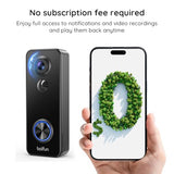 Video Doorbell Camera Wireless, 180° Wide View, 2K HD, No Subscription, AI Human Detection, Head-to-Toe, HDR Night Vision