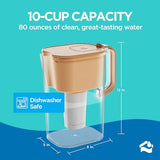 HOMEWATER 10-Cup Pitcher Filter (Peach) – BPA-Free, High-Capacity 2.4L Pitcher with Fast-Flow Carbon Filter, Wide Mouth, Locking Lid, and Dishwasher-Safe