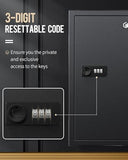 40 Position Slotted Key Cabinet with Combination Lock Resettable Black Digital Security Storage Box Steel Key Organizer