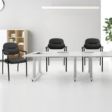 Leather Office Guest Chair Sets of 8, Reception Chair No Wheels with Armrests and Lumber Support