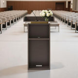Bcofo Heavy Duty Metal Speech Stand Podium Lectern with Storage Shelves Easy to Install for Church Office