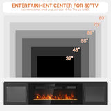 70" Floating TV Stand with 36" Electric Fireplace, Black & Black