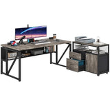 L Shaped Desk with Drawer Cabinet, 63" Executive Computer Desk and lateral File Cabinet, 2 Piece Home Office Furniture (Gray, 63 inches)