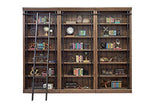 Martin Furniture Avondale 120" W Contemporary Wood Bookcase Wall with Ladder Storage Organizer Display, 5 Adjustable Shelves