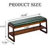 latifolia Solid Wood Bench, Entryway Shoe Bench with Cushion, 2 Tier Shoe Storage Organizer for Hallway, Living Room(Green,39.70''L)